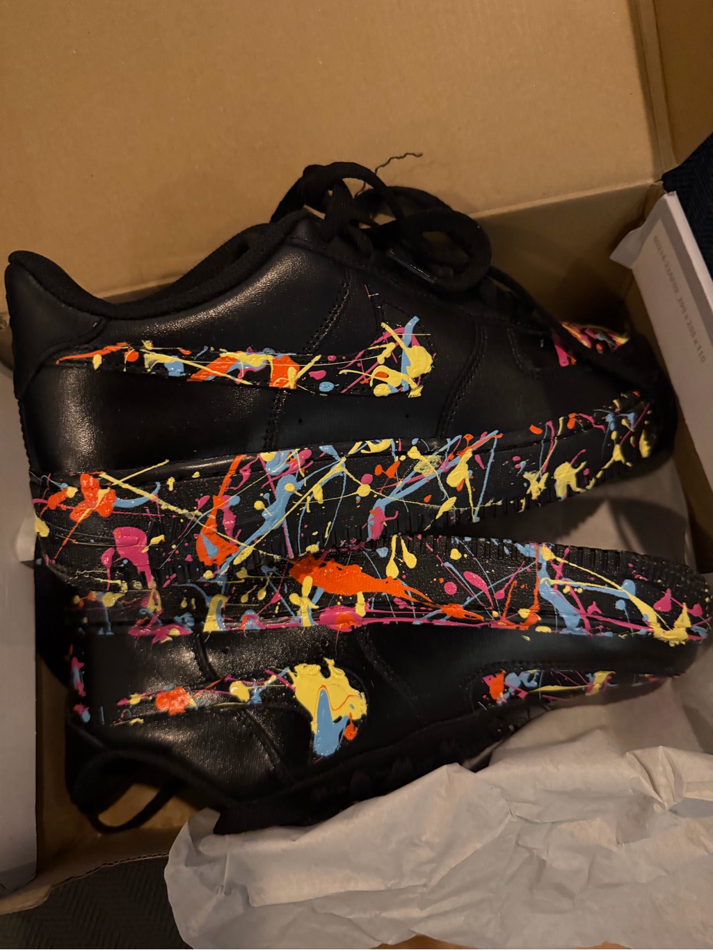 Nike Black Leather Sneakers With Multicolor Paint Splatter
